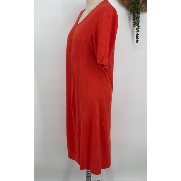Eileen Fisher organic cotton and hemp deep v neck midi dress Geranium‎ Small - Picture 3 of 12